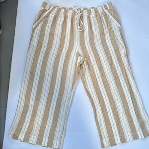 Briggs New York Tan and White Wide Leg Striped Pants Pockets Linen Blend 16W